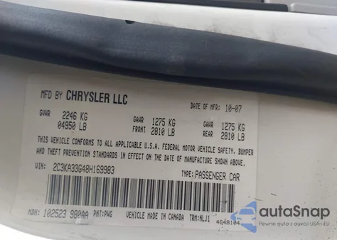 2008 Chrysler 300 Limited from USA, damaged, VIN 2C3KA33G48H169983